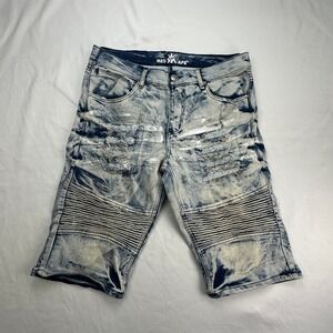 Red Ape Moto Biker Distressed Acid Blue Denim Shorts